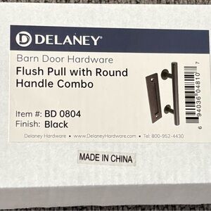 Delaney Barn Door Flush Pull & Round Handle Combo – Black, New, With Box